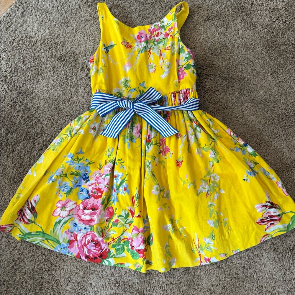 Polo by Ralph Lauren Yellow Floral Dress with Blue Belt